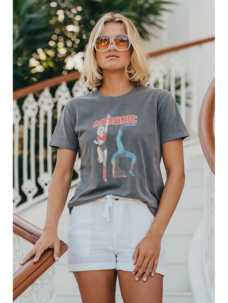 T-shirt Aerobic Vintage Gris pour Femme | Fabulous Island