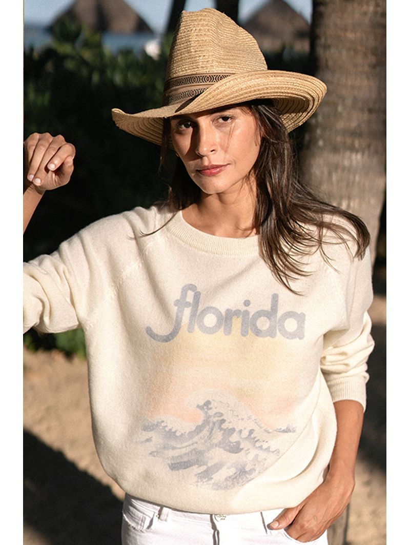 Pull Raglan Hiver Femme Creme Florida Waves