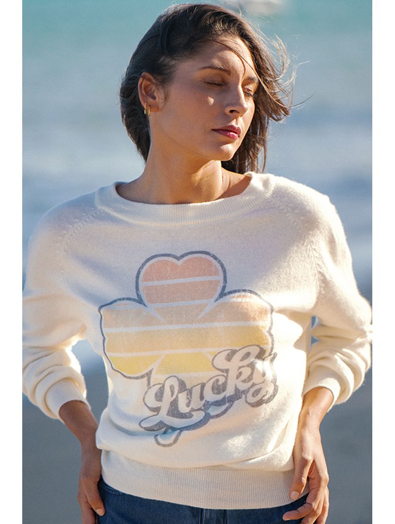 Pull Raglan Hiver Femme Creme Lucky