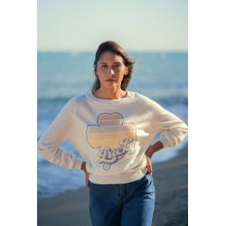 Pull Raglan Hiver Femme Creme Lucky