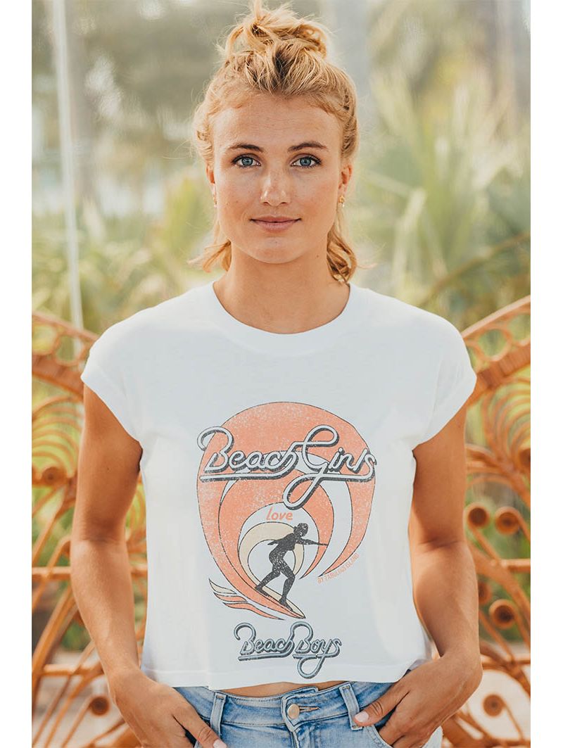 Débardeur Crop Beach Girls Blanc pour Femme | Fabulous Island