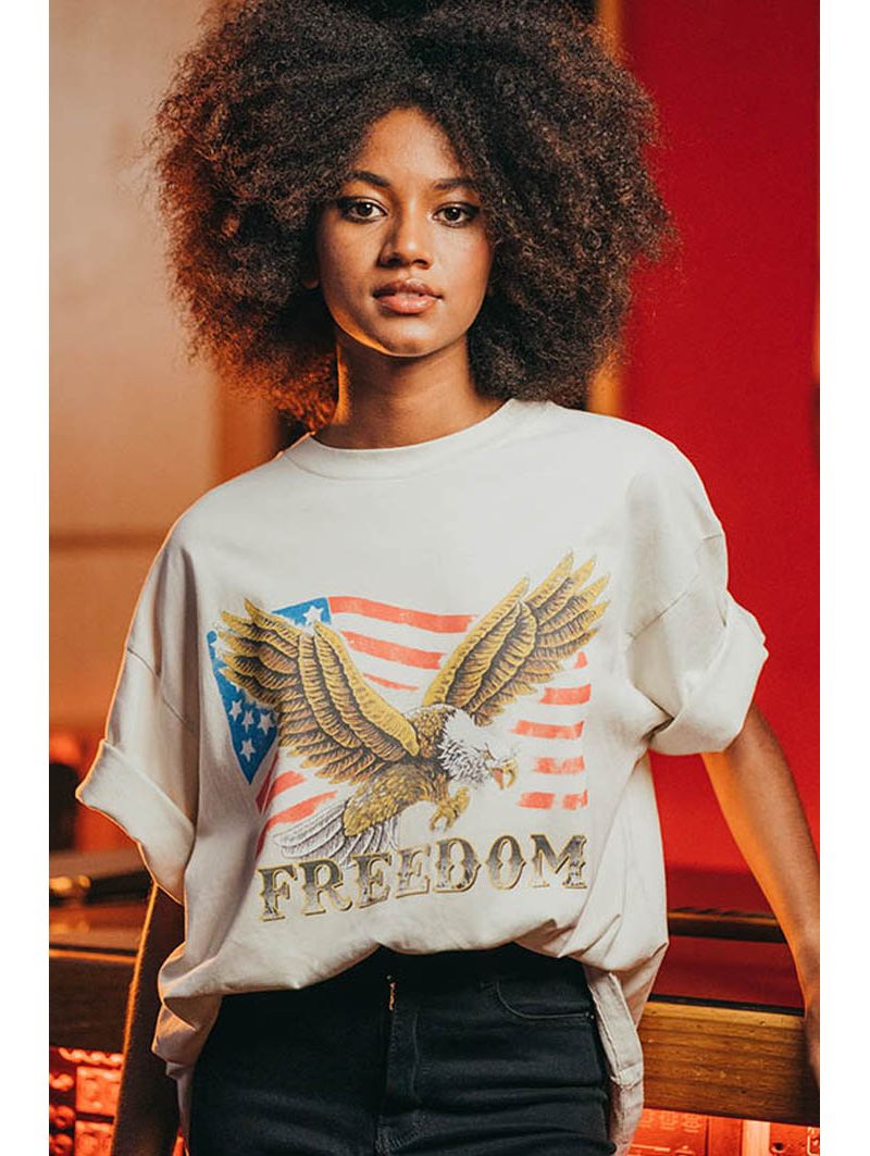 T Shirt Oversize Femme Ecru Freedom Fabulous Island