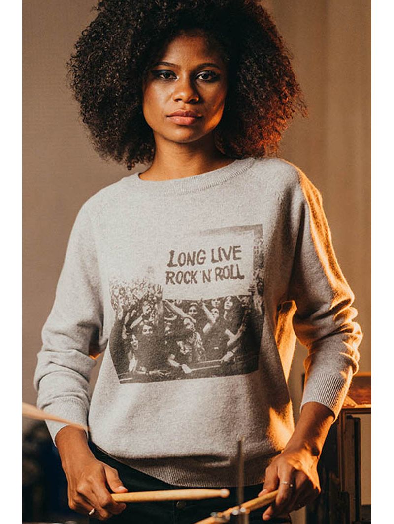 Pull Raglan Hiver Femme Gris Long Live