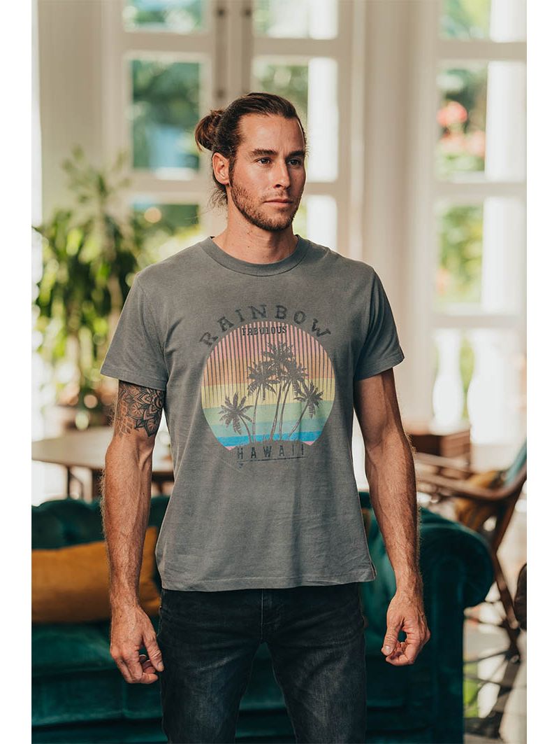 T-shirt Vintage Rainbow Homme Gris en Coton Bio | Fabulous Island