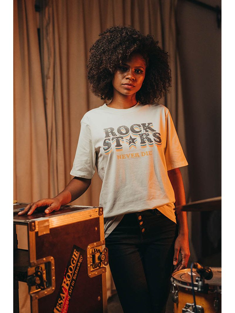 T-shirt femme vintage Rockstar - Look rock écru 100% coton bio