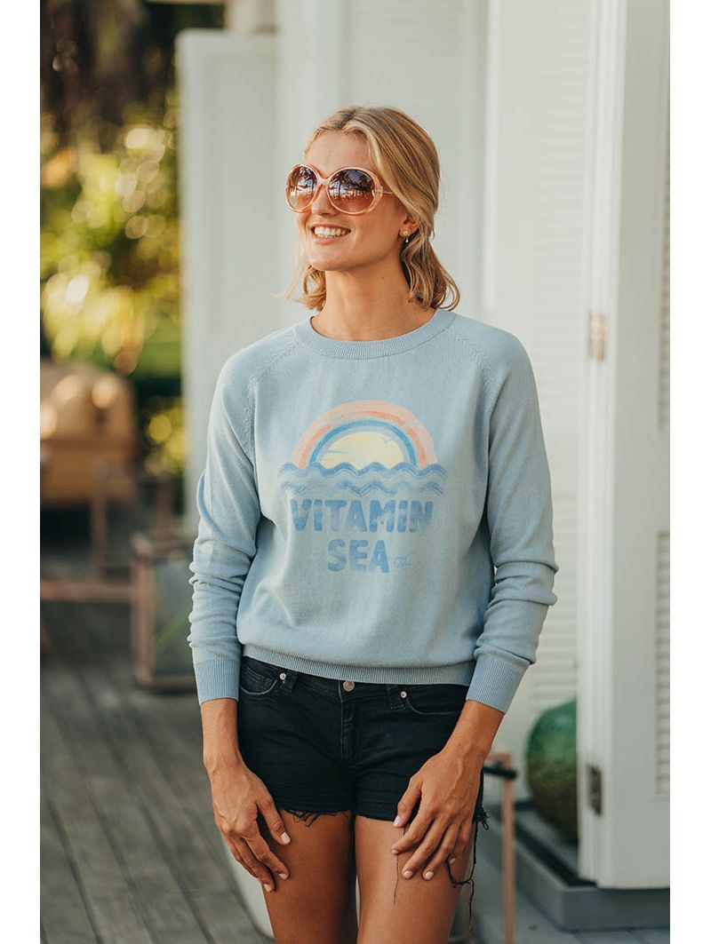 Pull Raglan Printemps Femme Bleu Clair Vitamin Sea