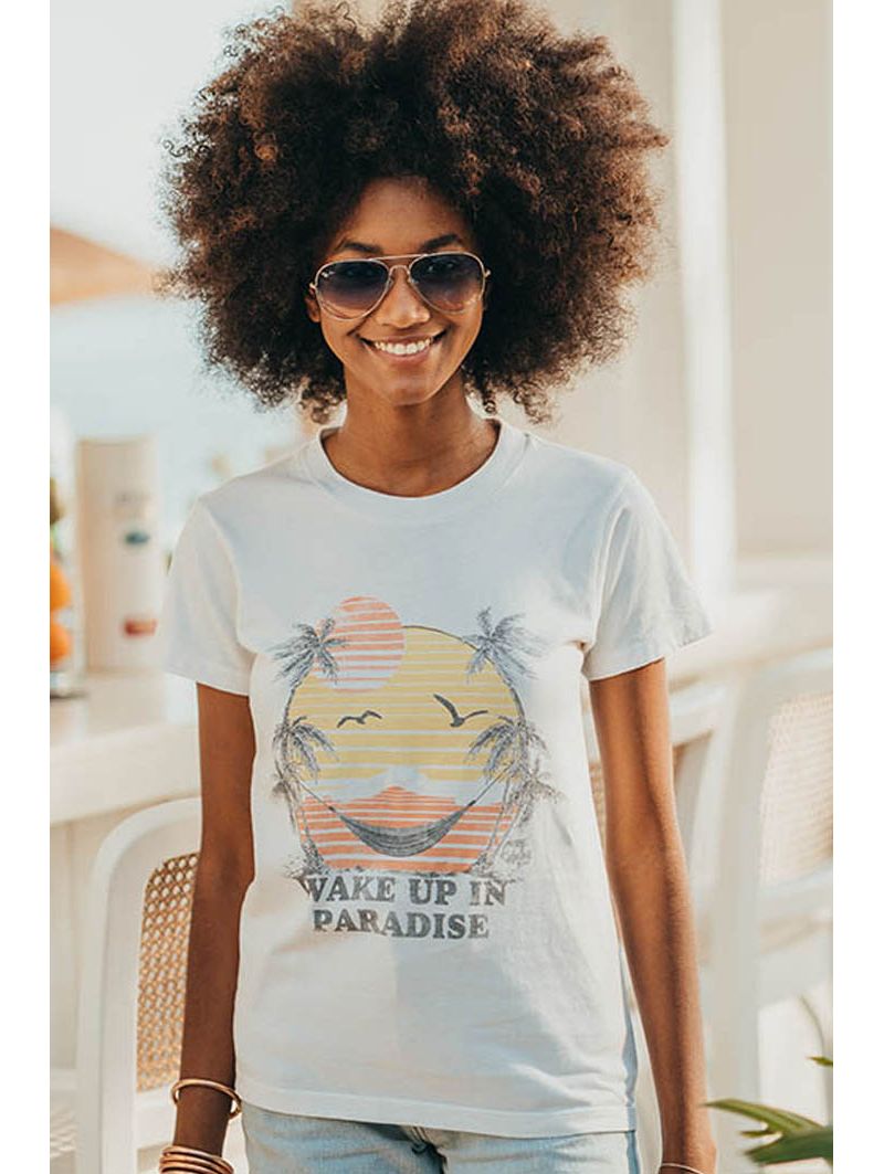 T-shirt Vintage Femme Ecru "Wake Up" Bio - Confort & Style Eco-Responsable