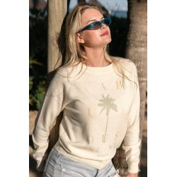 Pull Raglan Hiver Femme Creme Fabulous Palm